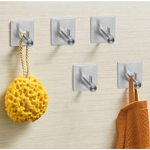 Wall Mounted Hook Strong Adhesive Punch Free Stainless Steel Cylindrical Single Hook For Bathroom Kitchen Organizer Coat Hook
