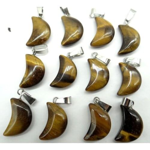 Natural Stone Quartz Crystal tiger eye Turquoises Opal Charms Moon Pendants For diy Jewelry Making necklace Accessories12pcs