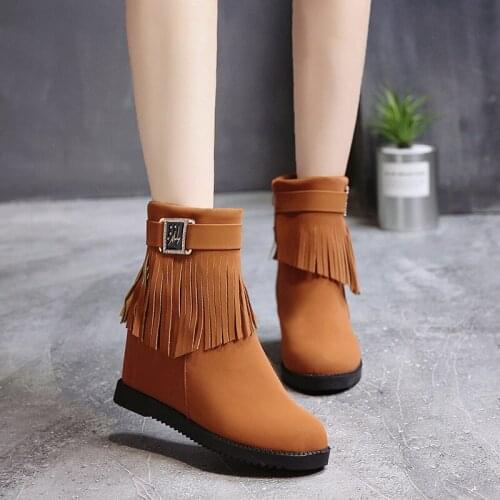 New Zipper Fringe Plus Size Winter Boots Ankle Boots For Women Shoes Woman Solid Flock Height Increasing Platform Women Boots