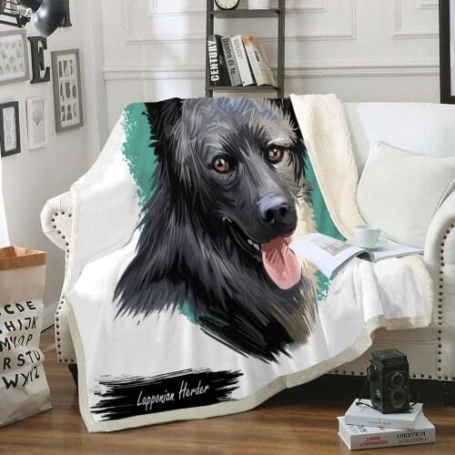Cartoon Dog Sherpa Blanket Cute Puppy Throw Blanket Herder dog Collie dog Water Color Fluffy Sofa Blanket Bedroom Decor
