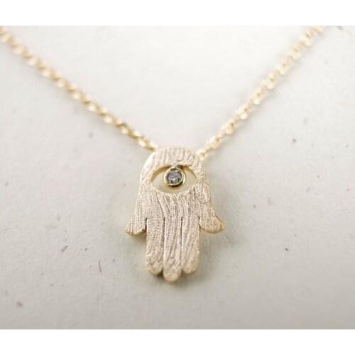 Wholesale Gold Silver Rose Gold Of Hamsa Fatima Hand With Bright Eyes Pendant Link Chain Necklace Female Free Shipping