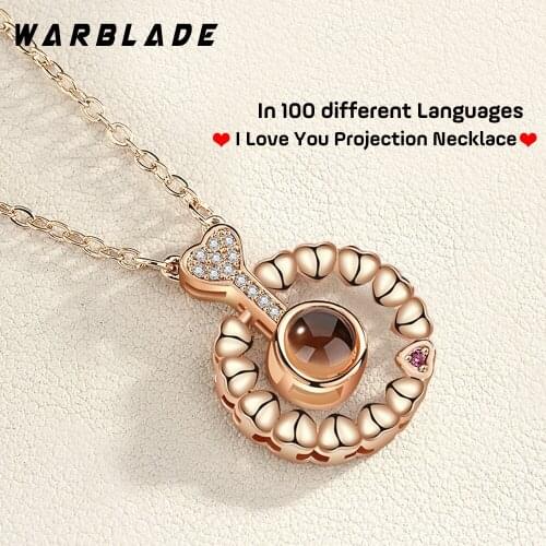 High Quality Gold Silver kolye 100 languages I love you Projection Pendant Necklace Romantic Love Memory Wedding Necklace choker