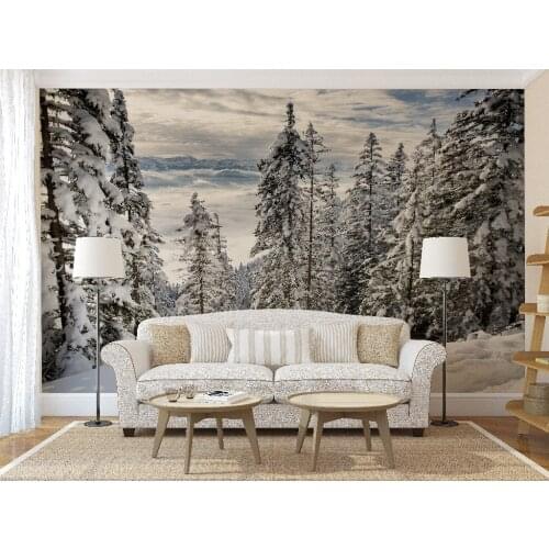 Custom 3D Photo Wallpaper Winter Mountain Forest Landscape Wall Poster Wall Stickers Home Decor Vinyl Removable Decor