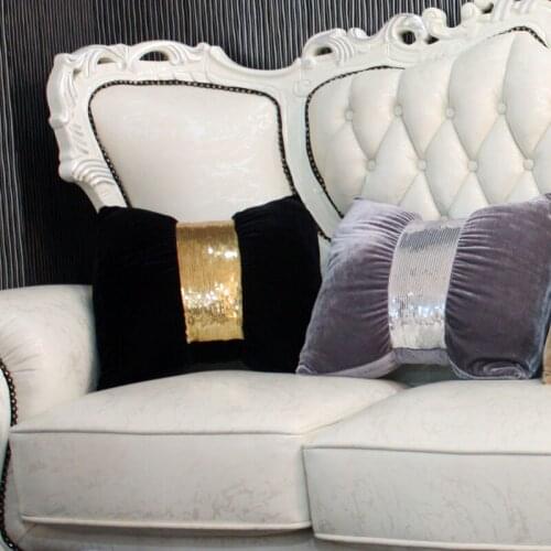HAO JOY Creative Super Luxury Sequins Belt Gold Velvet Fabric Bow-knot Design Cushion Sofa Bed Home Model Room Decor