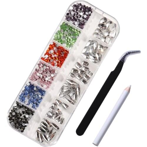 Non Hotfix Nail Rhinestones DIY Crystal Set /box Mix Colors Nail Rhinestones Set /Mix Size Flatback Rhinestones Set Decoration