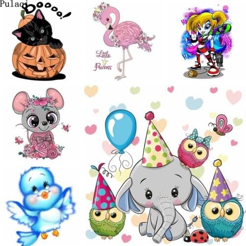 Pulaqi DIY Cartoon Cute Bird Iron On Transfer Patches Ironing Heat Vinyl Transfers Patches For Clothes Thermal Stickers Applique