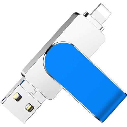 USB Flash Drive for iPhone 11 12 X PC Metal U Disk 256GB 128GB 64GB Pendrive Blue Dual OTG Connector USB 3.0 Pen Drive 32gb 16gb