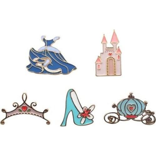 1pc jewelry skirt crown crystal shoes of cinderella fairy tale castle drip oil brooch badge decoration cartoon enamel pin