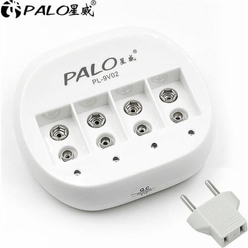 PALO Quick Power 4 slots 9V Battery Charger for 6F22 Li-ion Lithium Rechargeable Battery With EU / US Plug Cargador Portatil