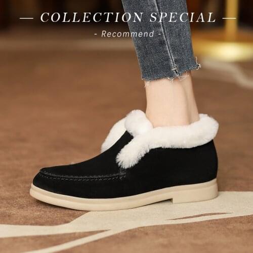 Bottines femmes 2021 new winter ankle boots womens shoes wool cow suede keep warm Slip-on snow boots for women