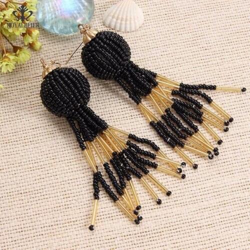 ROYALBEIER Bohemian Female Dangle Earring Long Beads Tassel Earrings Handmade Statement Earrings Fashion Jewelry Ethnic Drop