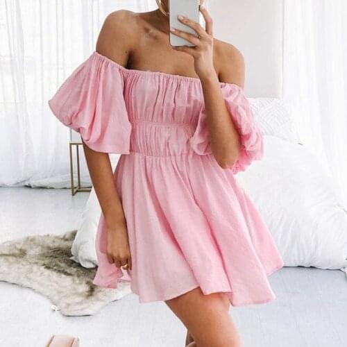 Women Light Green Ruffles Sexy Slim Mini Dress New Slash Neck Lantern Sleeve Fit Fashion Tide Spring Summer 2021 Dresses Women