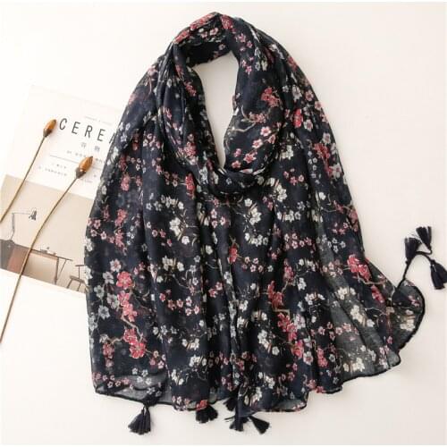 Spring Viscose Scarf For Women Small Flower Printed Autumn Ladies Square Shawls and Wraps 130x130cm Muslim Head Wraps