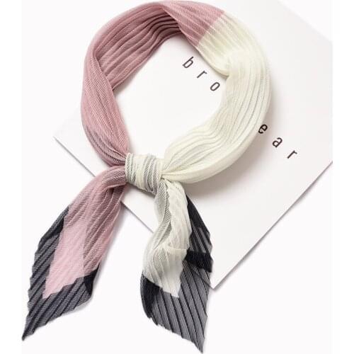 Spring Women Rhombus Small Head Scarf Chiffon Bandana Pleated Silk Print Thin Neckwear Crinkle Foulard Headband [3949]
