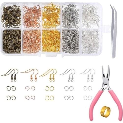 1128 Pieces Earrings Making Supplies Kit with Earring Hooks Jump Rings Pliers Tweezers Jump Ring Opener for DIY Jewelry