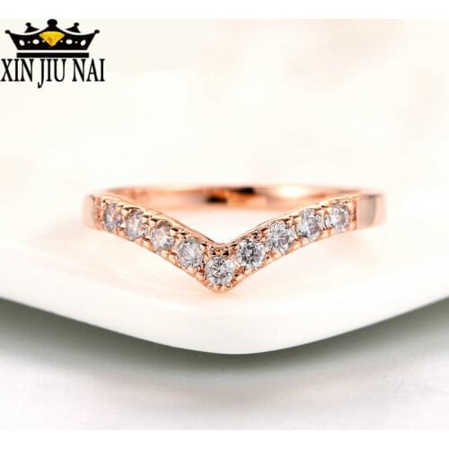 2colors Wedding Ring For Women crystal V Lover Elegant Micro-inclosed Cubic Zirconia Rose Gold Color Engagement Fashion Jewelry