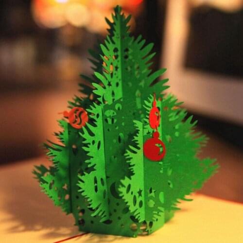 3pcs/lot 3D Greeting Christmas Tree Xmas Card Pop Up Card with Envelope Postcards Birthday Gift Event Party Supplies