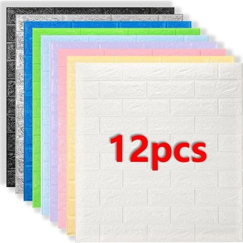 12pcs 3D Wall Stickers Imitation Brick Bedroom Decor Panel Self-adhesive Wallpaper for Living Room TV Backdrop Home Decoration
