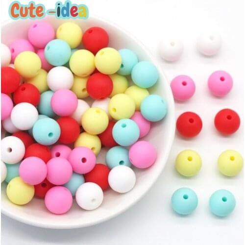 Cute-idea 12mm 50pc Silicone Beads Round Baby Teether Food Grade BPA Free DIY Baby Teething Nursing Necklace Pacifier Chain Toys