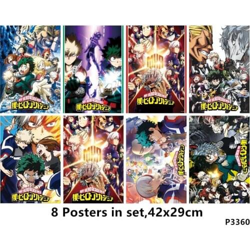 8 PCS/LOT Boku no hero academia Newest Anime Embossing Video Games Poster size 42x29 cm toys