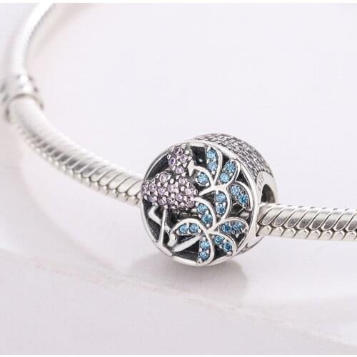 925 Sterling Silver Family Tree Animal Swan CZ Colored Zircon Pendant Beads Charm Bracelet DIY Jewelry Making For Pandora