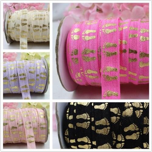1659-5 , 5/8'' 16MM hot gold print Feet Elasticity ribbon , 10 yards DIY handmade hair accessories Material , free shipping