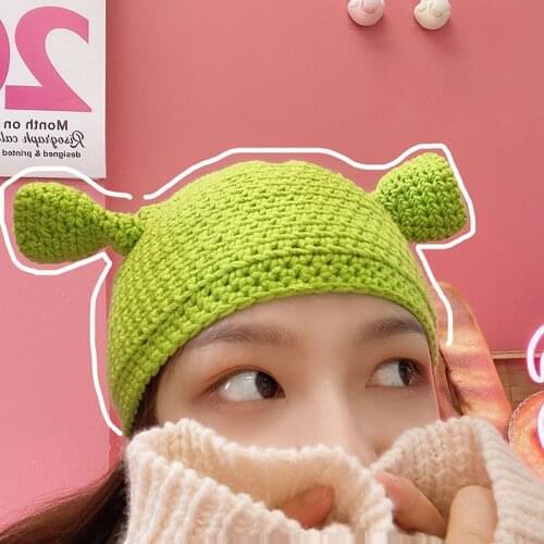 Balaclava Monster Shrek Hat Funny Winter Knitted Hats Green Party Funny Beanie Skullies Cap for Women Men Handmade Balaclava Cap