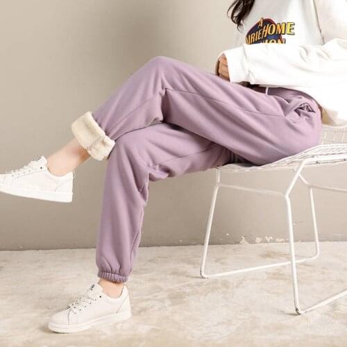 Lamb Velvet Warm Casual Sweatpants Women Autumn Winter Pants Women Fleece Thicken Warm Cotton Trousers Loose Harem Pants C7559