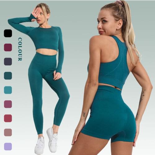 Seamless Sports Suits Sold Yoga Set For Women Workout Clothes Fitness Wear Long Sleeve Crop Top High Waist Leggings Gym Clothing