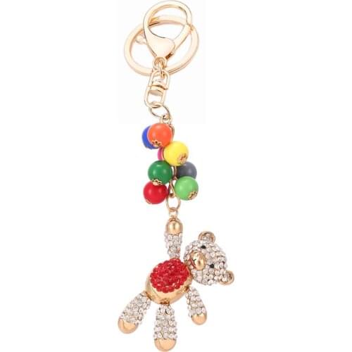 Charm Crystal Colorful Beads Bear Handbag Pendant Keyring Alloy Keychain For Car Bag Buckle Key Holder Chains Jewelry Gift R071