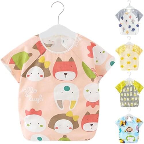 HOT SALES!!!Spring Fall Baby Kid Infant Waterproof Short Sleeve Bib Printed Apron Smock