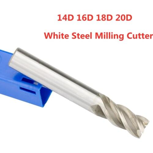 White Steel Milling Cutter CNC Machining 4-blade End Milling Cutter Wood Milling Cutter Processing Keyway 14/16/18/20D