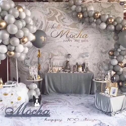 Baby Shower Balloon Garland Arch Kit White Gray Confetti Balloon Artificial Palm Leaves Birthday Party Luxury Wedding Decoration
