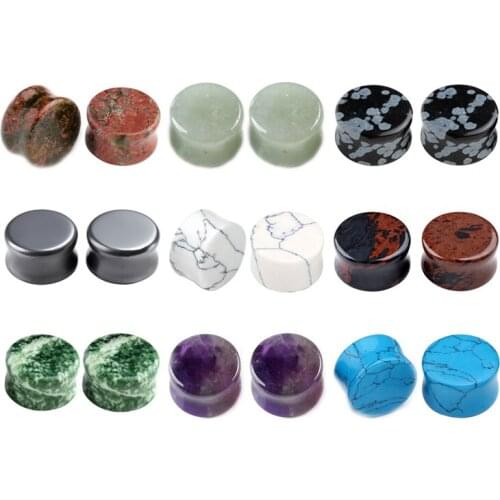 JOVIVI New 6-16mm Natural Stone Magnetic Hematite Obsidian Drum Shape Saddle Plug Gauge Ear Stretcher Ear Piercing Jewelry