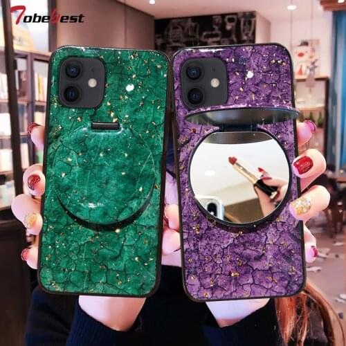 Fashion Makeup Mirror Marble Silicone Case For iPhone 12 Mini 11 Pro X XS Max XR 8 7 6S 6 Plus Coque Luxury Gold Foil Cover