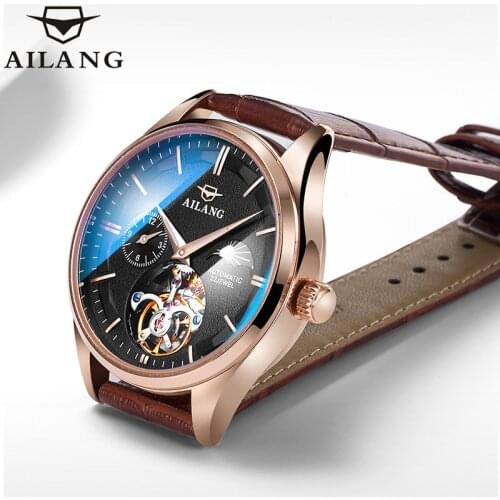 AILANG Luminous Fashion Moon Phase Relogio Masculino Waterproof Mens Watches Brand Luxury Automatic Tourbillon Skeleton 8607C