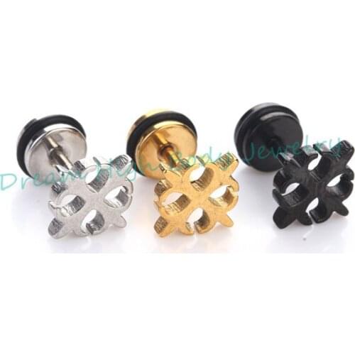 Mens Earring Barbell Ear Stud Ring Nail 316L Stainless Steel Cross Sliver Gold Black personality character Wholesale