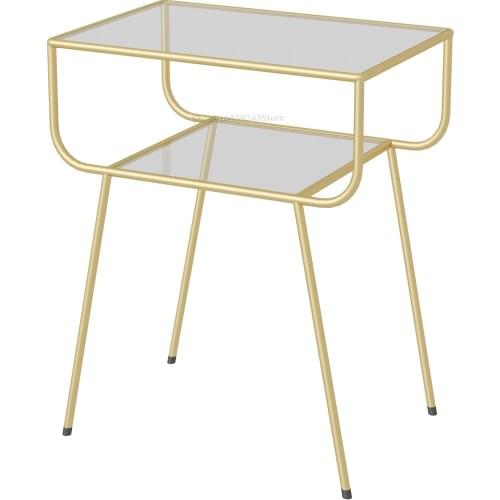 Nordic Ins Style Light Luxury Metal Bedside Table Net Red Sofa Side Table Tempered Glass Bedside Table Modern And Simple