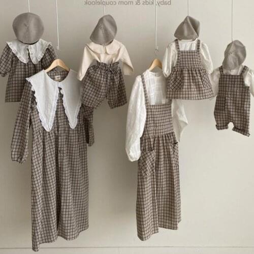 2021 New Family Matching Outfits Mother And Daughter One Piece Dress Korean Style Family Look Cotton Linen Mommy And Me Clothes