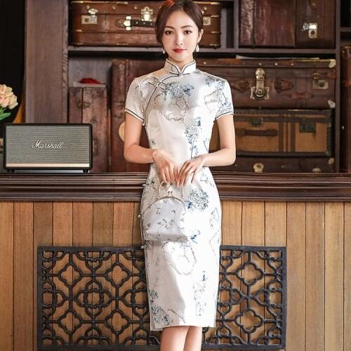 Spring and Summer New Young Girl Small Retro Republic of China Style Temperament Long Skirt Modified Cheongsam Dress
