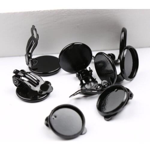 Onwear 40pcs black coating clip on earring findings 12mm dia blank cabochon earrings base settings diy jewelry accessories