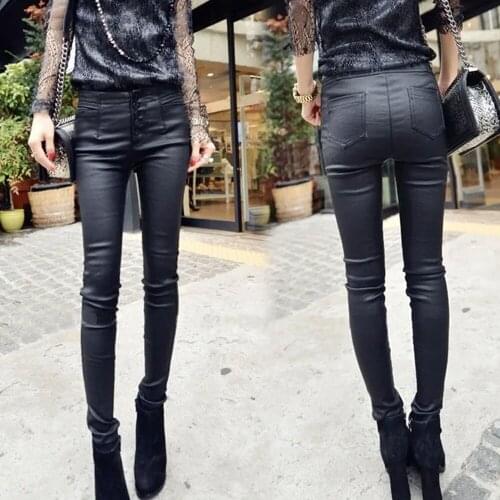 Autumn And Winter New Matt High Waist Tight-fitting Hip Trousers Slimming Leather Pants Women Plus Fleece Faux Leather Leggings