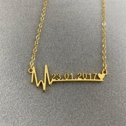 Anniversary Date Choker Wedding Gift Custom Birth Date Necklace Heart Beat Pendant Personalized Name Necklaces For Women Men