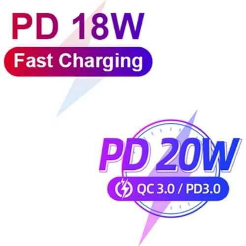 PD Charger 20W/18W Power Adapter For iPhone 12 11 Pro Max Huawei USB-C Port Quick Charge 3.0 Wall US EU UK AU Plug Type C Cable