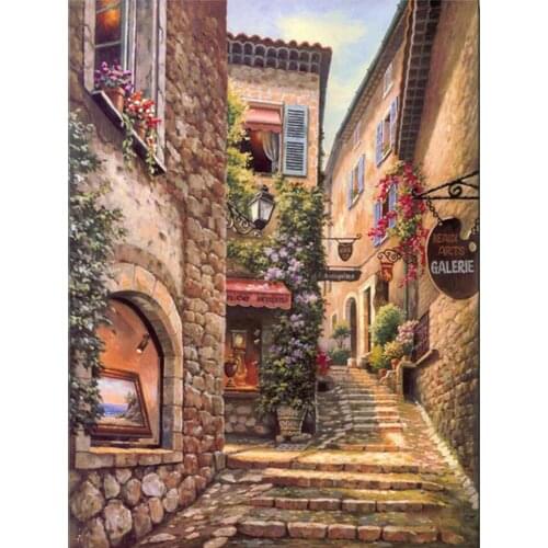 Landscape Street Scenery Printed 11CT Cross-Stitch DIY Embroidery Set Handiwork Hobby Handmade Craft For Adults Floss Home Decor