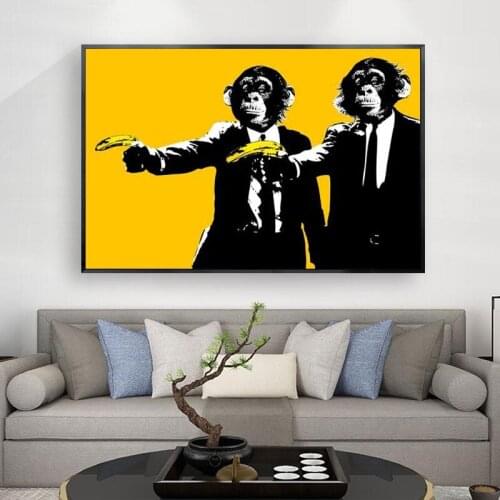 Funny Monkeys With Banana Canvas Paintings On The Wall Posters And Prints Graffiti Art Animals Wall Art Pictures Kids Room Decor