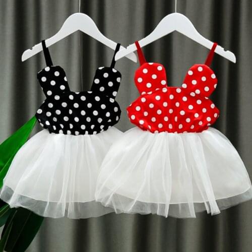 Girls Princess Dress 2021 New Baby Spaghetti Strap Dresses Polk Dot Cartoon Birthday Lace Mesh Dress Baby Summer Cloth Sundress