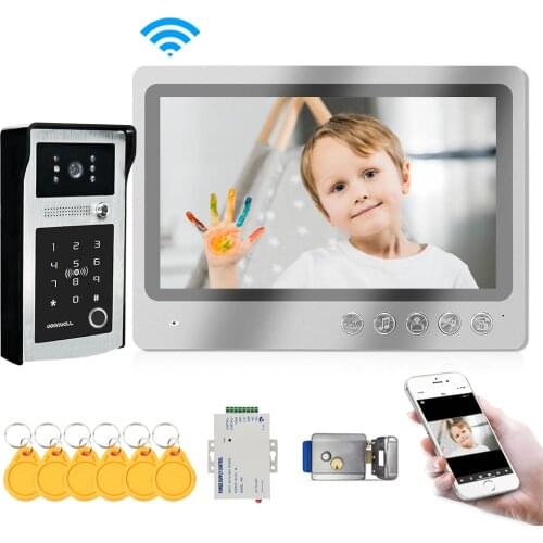 Fingerprint Unlock Video Door Intercom Phone APP WIFI Remote 9 Inch Momnitor with Electric Lock