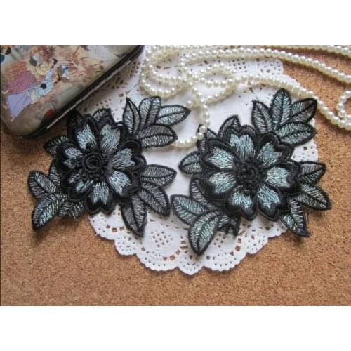 Size-9*12cm(10pcs/lot) Sewing Black Floral Flower Motif Lace Applique ,Black Embroidery Lace patch