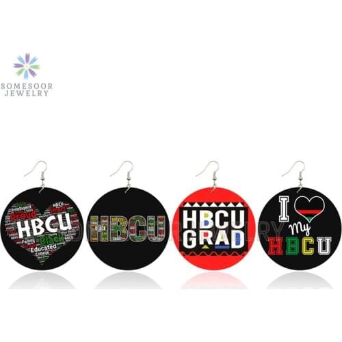 SOMESOOR Double Sides Printed Love HBCU Educated Black Wooden Drop Earrings Afro Sayings Melanin Dangle Jewelry For Women Gifts